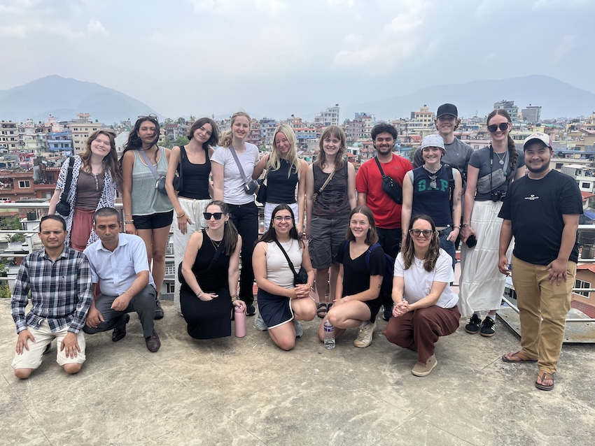 UofG Nepal field school students alongside representatives from the Blue Diamond Society