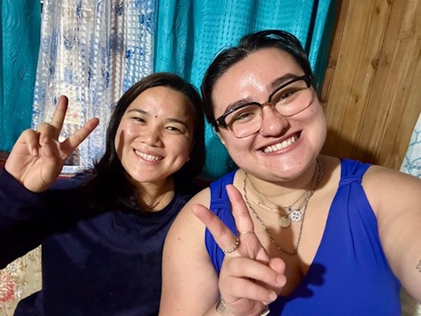 Ichchha (the daughter-in-law of our homestay hosts) and me in her home in Gorkhe Village